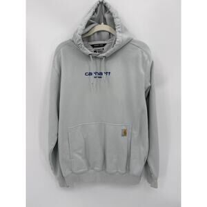 Carhartt Force Logo Hoodie Fleece Lined Kangaroo Pocket Blue Size Medium Relax